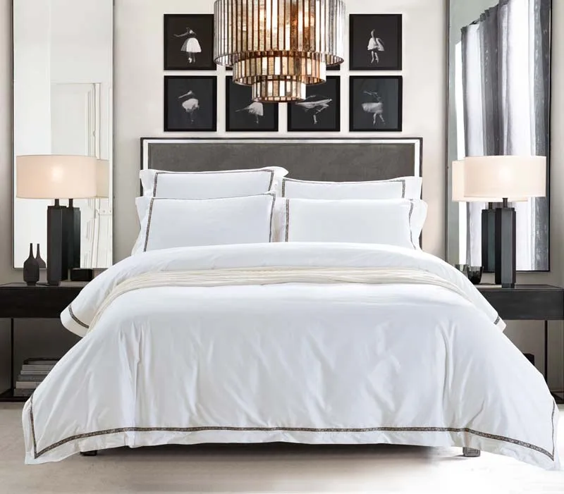 Роскошный 100% хлопок пятно Обычная однотонный белый цвет полоса 5 звездочный