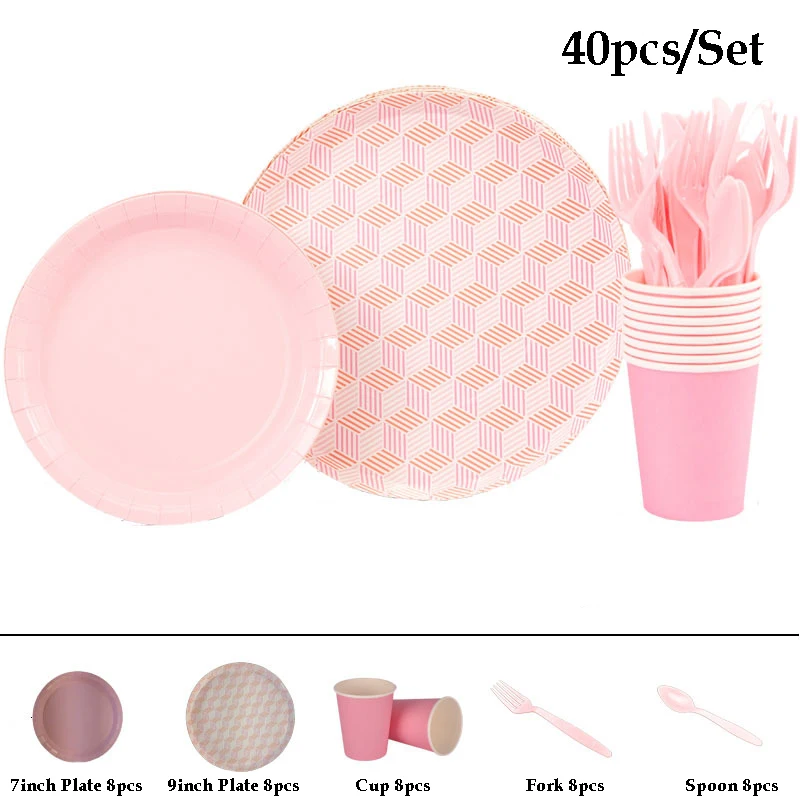 40pcs 40 шт./компл. Красочные плед одноразовая посуда бумажные чашки тарелки Декор на свадьбу День рождения ребенок душ столовая посуда все для праздника - Цвет: 40pcs