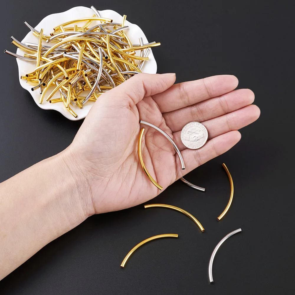 Pandahall 250pcs/Lot Long Curved Brass Noodle Tube Beads Connectors Necklace Bracelet Spacer Charm Bead for DIY Jewelry Findings