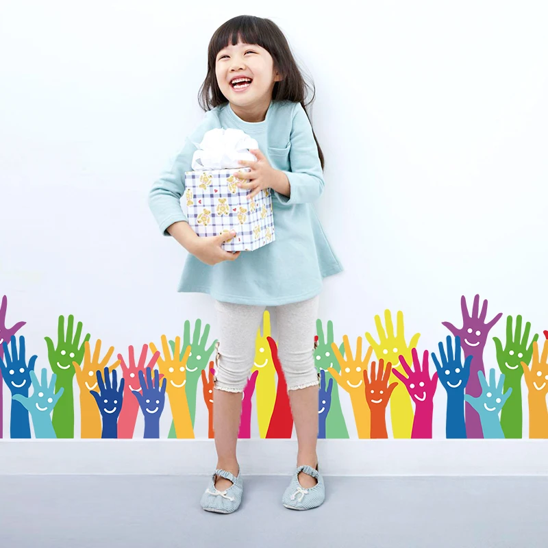 

SK7041 Cartoon Colorful Palm Baseboard Wall Sticker Kindergarten Children's Room For Kids Rooms Wall Stickers Home Decor