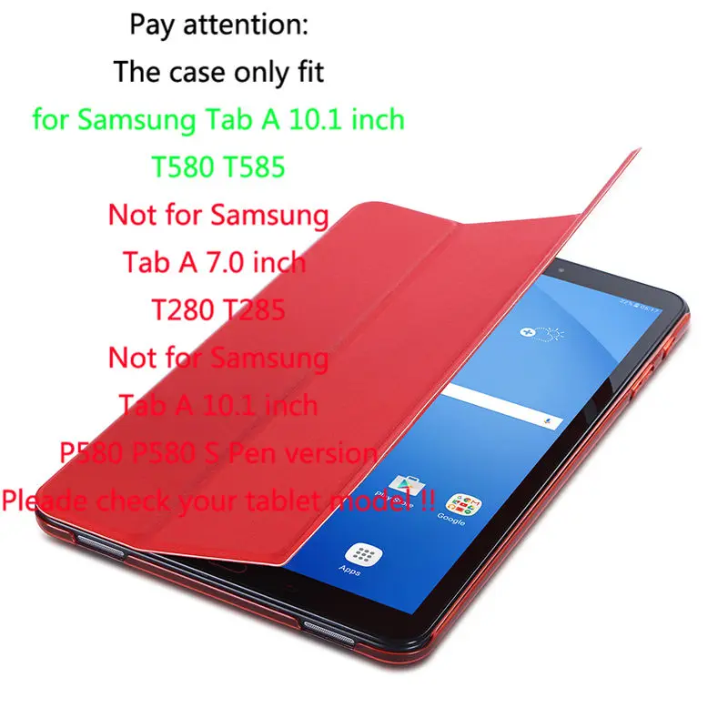 Red Чехол для samsung Galaxy Tab A a6 10,1 T585 T580 SM-T580 T580N, умный чехол из искусственной кожи, чехол для планшета+ пленка+ ручка - Цвет: Red