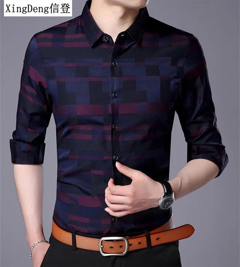 

XingDeng 2018 New Business Casual Shirt Plaid Men fashion Shirts Arrival Mens Famous Brand Clothing Long Sleeve Camisa plus 4XL