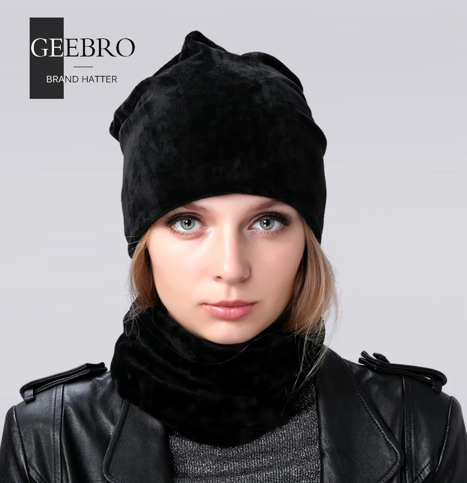 Geebro, Брендовая женская шапка, Skullies Beanies, полиэстер, вязаные шапки, зимние, теплые, вельветовые, шейный шарф и шапочки, шапки для женщин