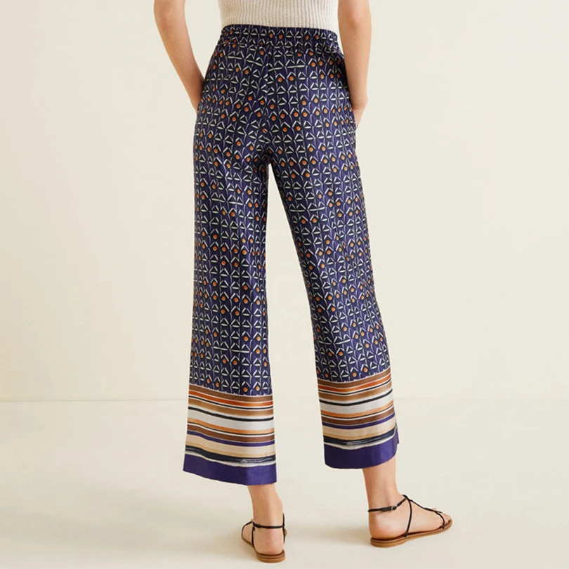 Arvinxia Fashion Loose Wide Leg Lace Up Woman Pants New Geometric Printed Women Trousers Vintage Drawstring Bow Tie Ladies | Женская
