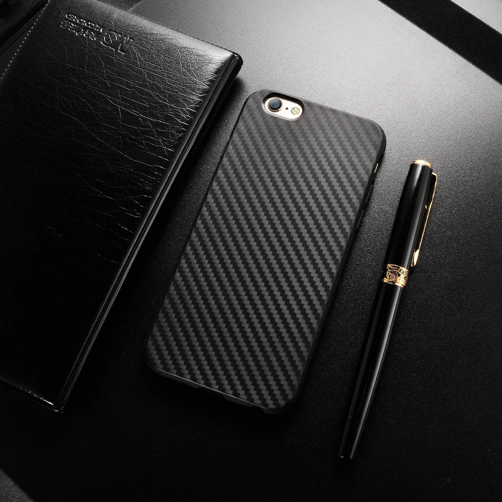 Roybens Black Case For iPhone 6S Business Vintage Soft Silicon 6 Plus Carbon Fiber Slim Mat TPU Rubber Cover |