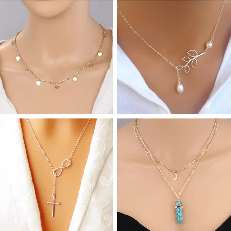 Seblasy Новый Стиль Листья Звезда Сердце с бесконецей Кристалл многослойная цепочка