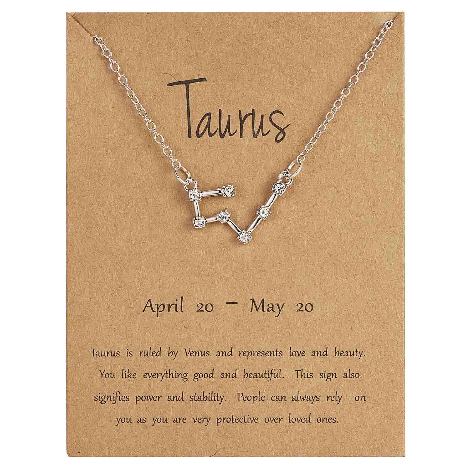 Taurus 12 Созвездие серебряное ожерелье с карточкой Знак зодиака Стразы подарок на день рождения ожерелье с изображением Галактики для женщин созвездие ожерелье - Окраска металла: Taurus