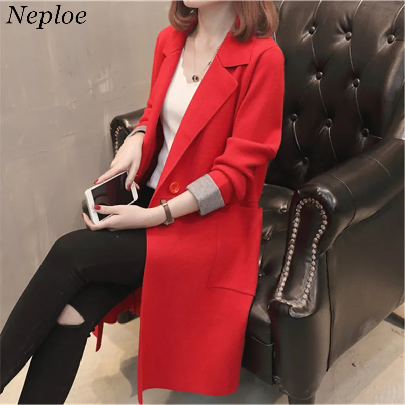 Neploe 2019 New Autumn Solid Cardigan Turn-down Collar Long Sleeve Sueter Pockets Button Korean Fashion Women Sweater 67868 |