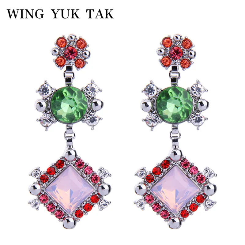 Классические серьги-подвески в виде листьев с кристаллами три цвета | Украшения и