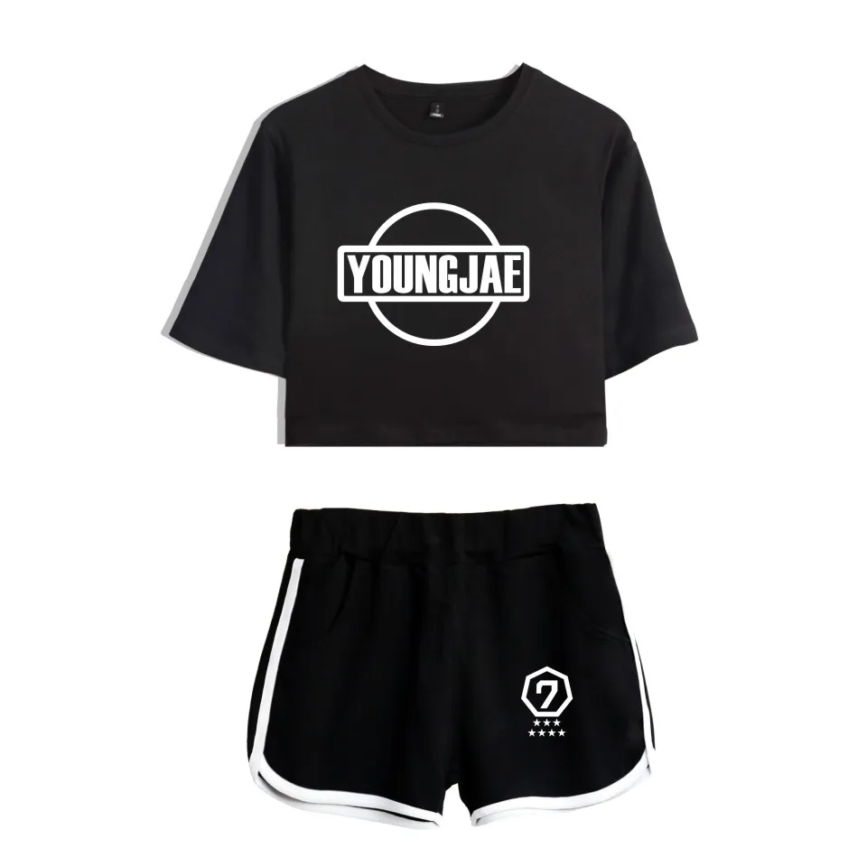 GOT7 Two Piece Set Summer Sexy Cotton Printed T Shirt Album Woman Suit Shorts Crop Got7 Fashion Tops Pants | Женская одежда