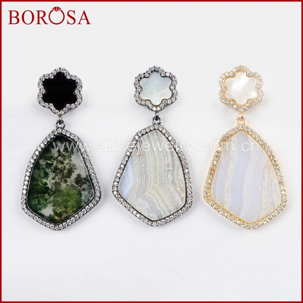 BOROSA Druzy 3 пары CZ Микро фианиты агатовый камень Длинные висячие серьги смесь цветов