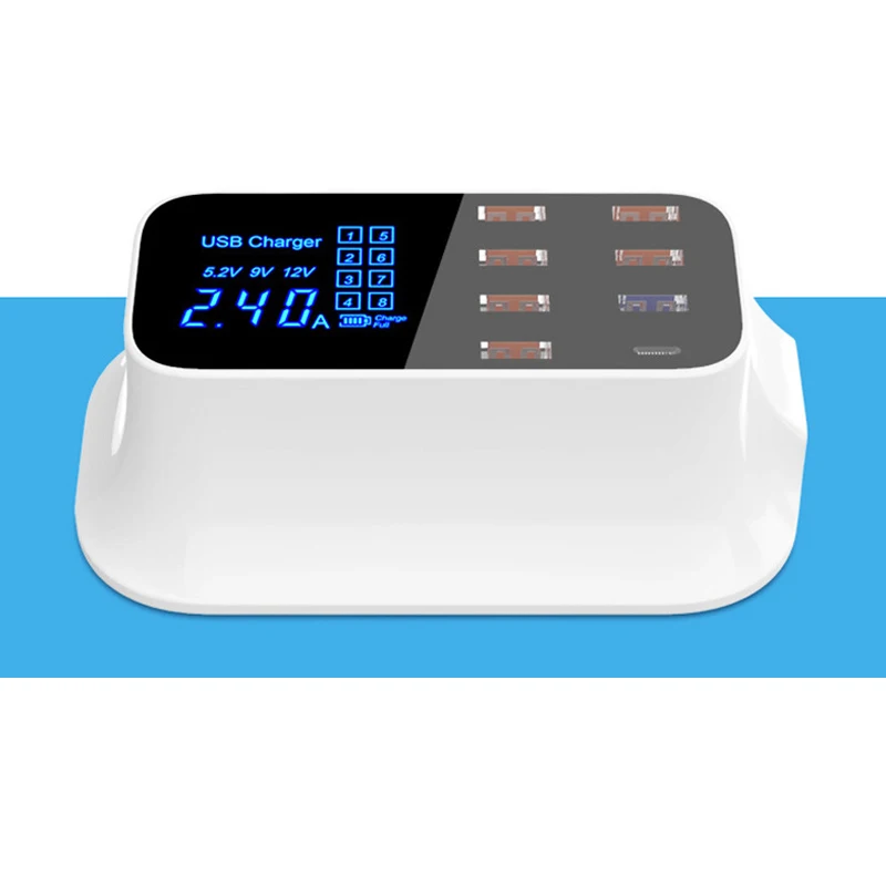 8 портов 40W USB зарядное устройство с ЖК-дисплеем QC3.0 + Type-C USB-C 5V 3A 9V 2A 12V 1.5A зарядная