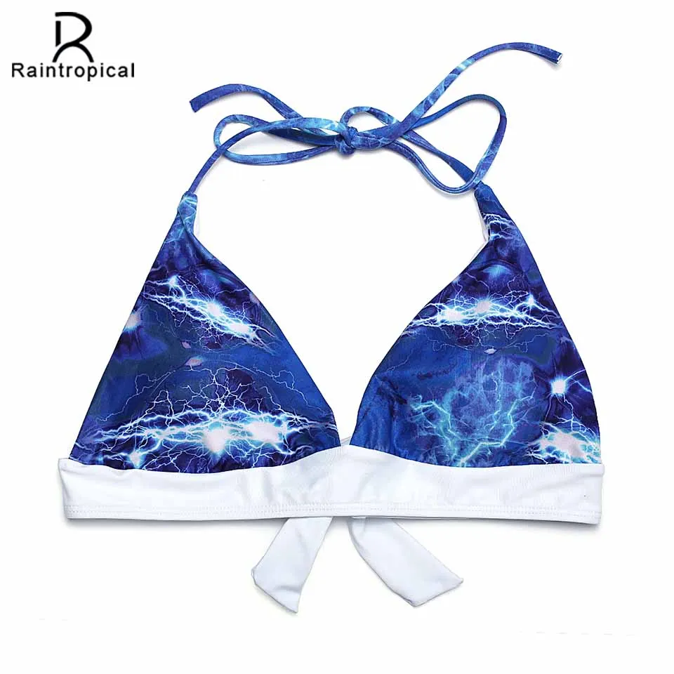 Raintropical 2018 Sexy Women Swimsuit Bikini Set Halter Print Retro Backless Bathing Suits Swim Wear Patchwork Swimwear |