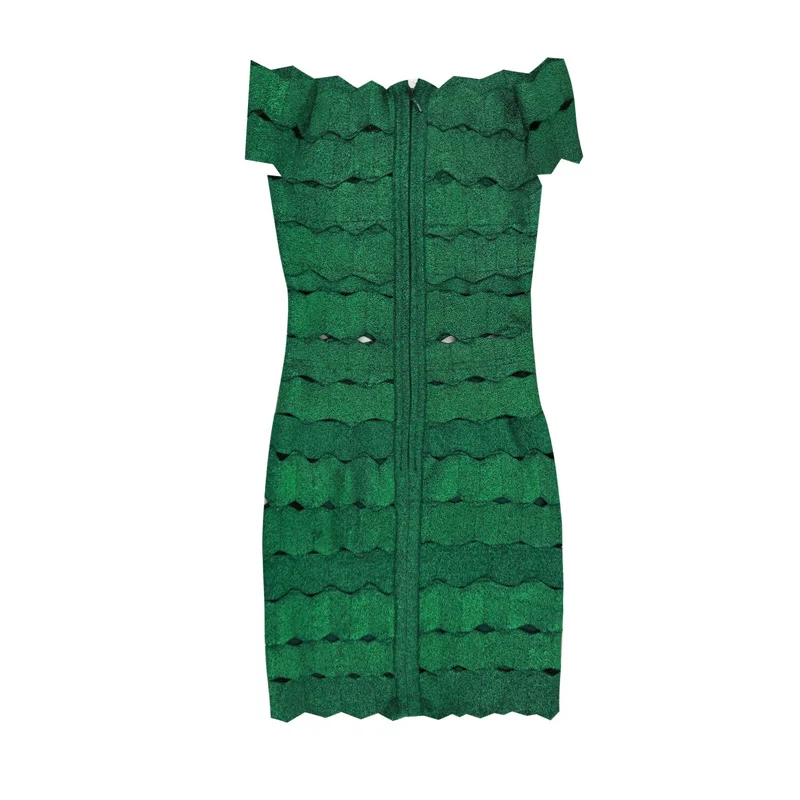 

Fashion Green Off Shoulder Bodycon Bandage Dress High Quality Jucquard Slash Neck Celebrity Night Party Dress Vestidos Wholesale