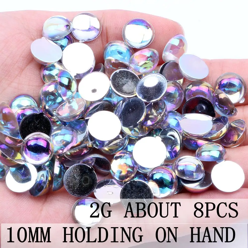 10mm 2g Стразы для ногтей, 6 г, 1500 шт, 6 размеров, акриловые стразы, полукруглые кристаллы, AB, плоская задняя сторона, 3D украшение для ногтей, инструмент для самостоятельного изготовления - Цвет: 10mm 2g