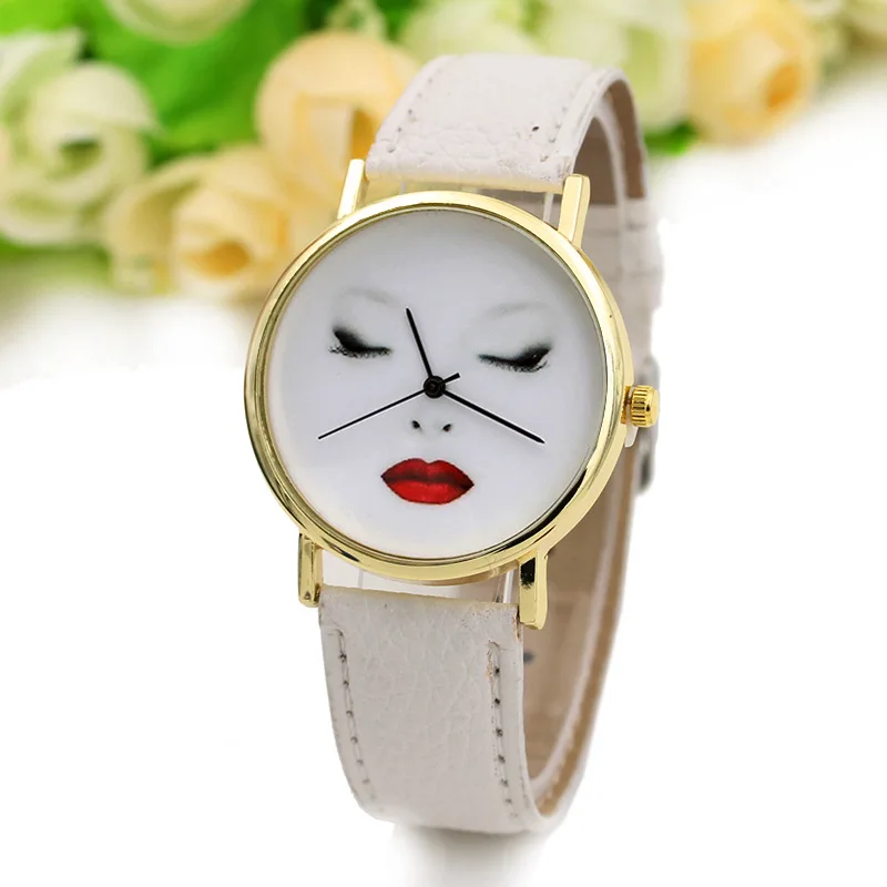 Горячие продаж киноварь губы девушка Мэрилин Монро пояса часы модные наручные