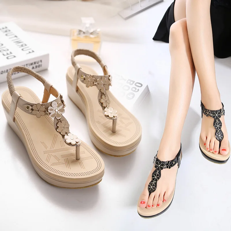 

2018 new Korean women's sandals elastic band wedges women's sandals thickened bottom toe sandals
