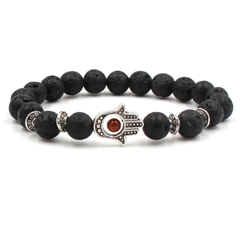 Wholesale Fashion Owl Palm Lion Buddha head Bracelet Man Black Lava Stone Beaded Bracelets For Men Women Dropshipping | Украшения и