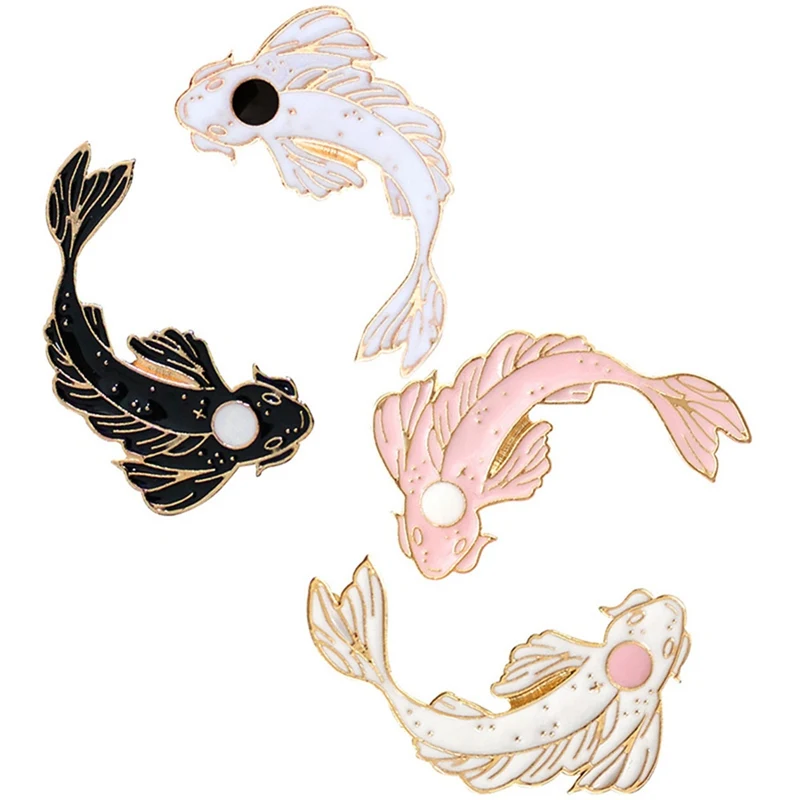 Розовая и белая брошь симпатичная Золотая рыбка эмалированная заколка для карпа