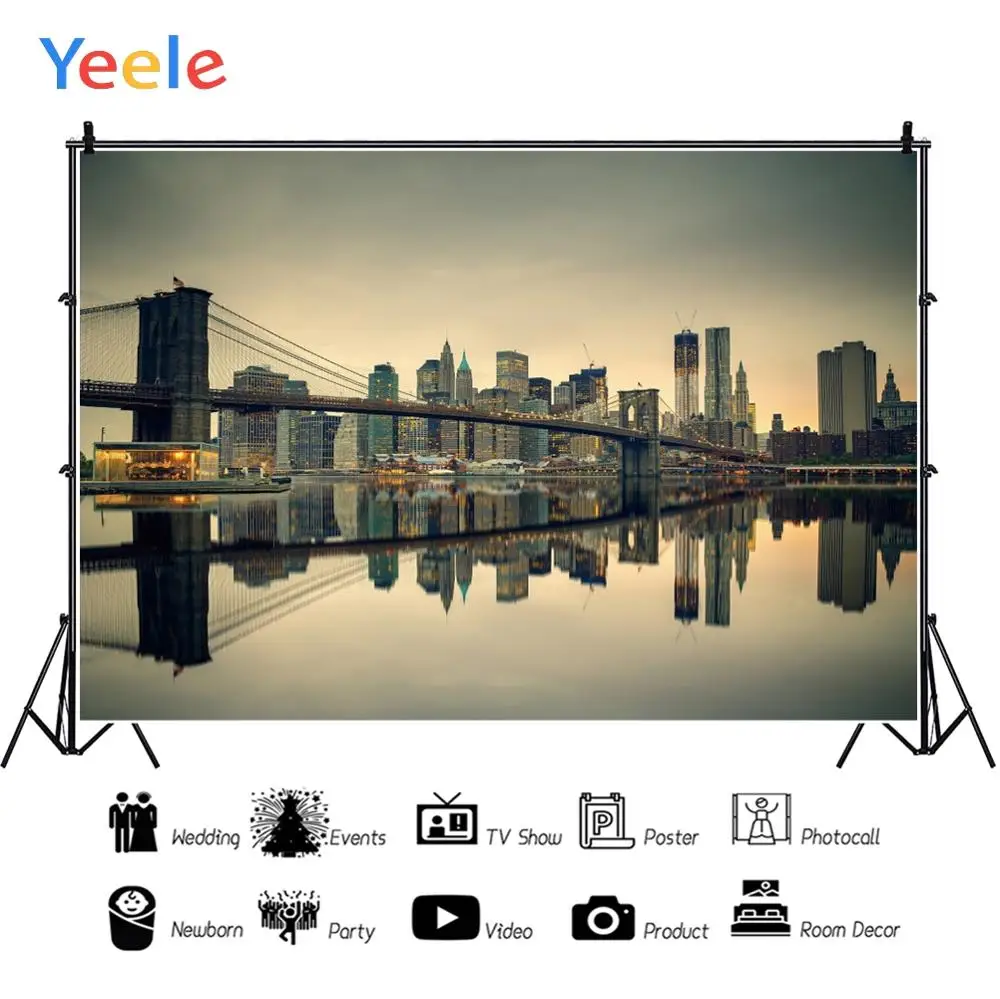 Yeele мост современный город ночь река обои с отражением фотографии фоны Фотографические фоны для фотостудии