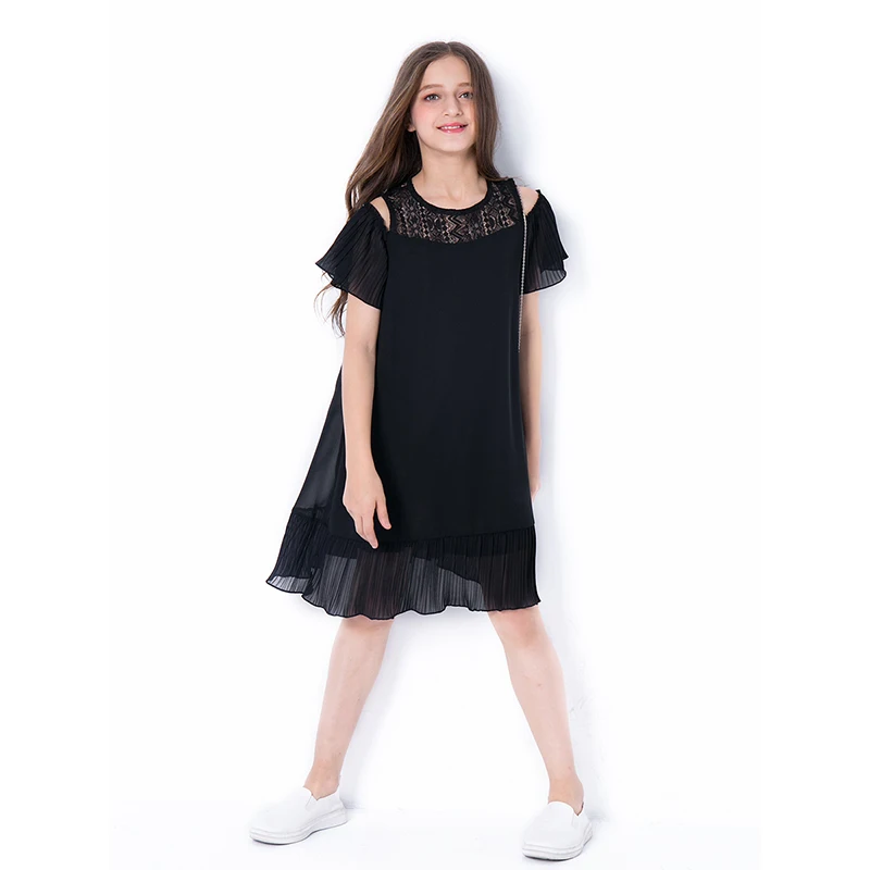 Summer Teen Girls Dress Children's Clothing Dresses Children Black Princess Strapless Hollow Chiffon Vestidos for Teenagers | Детская