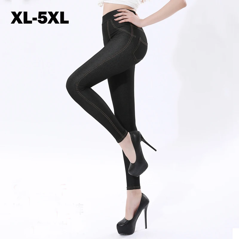 Большие размеры 5XL Femme осенние леггинсы женские джинсы Брюки Высокая талия черные