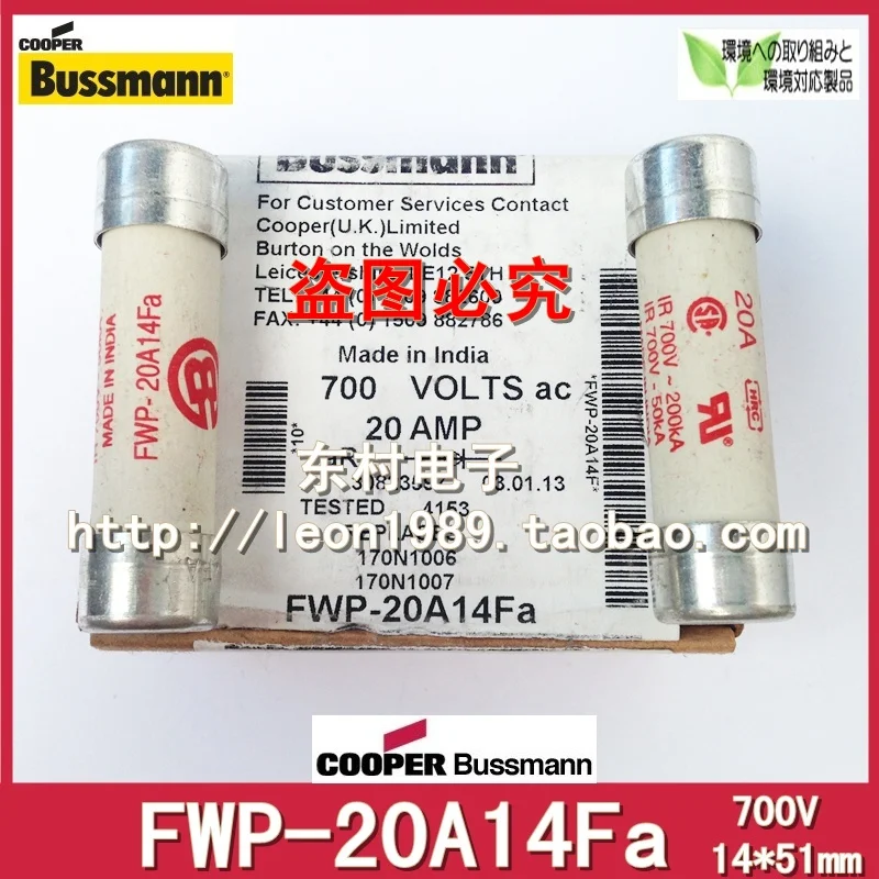 Bussmann Fusível Tablete 20a 700v 14 U0026 Vezes 51 mm us