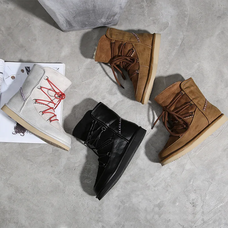 YD-EVER женская обувь из натуральной кожи зимние ботинки теплая шерстяная на меху со