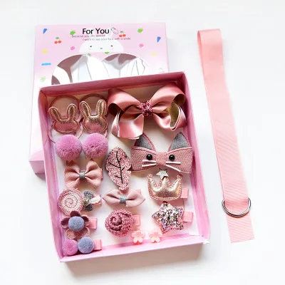 Box-Korea pink 18 шт./компл. Дети Детские украшения для волос заколки Мультяшные Детские Луки заколки с цветком Pom заколки для волос повязка на голову - Цвет: Box-Korea pink