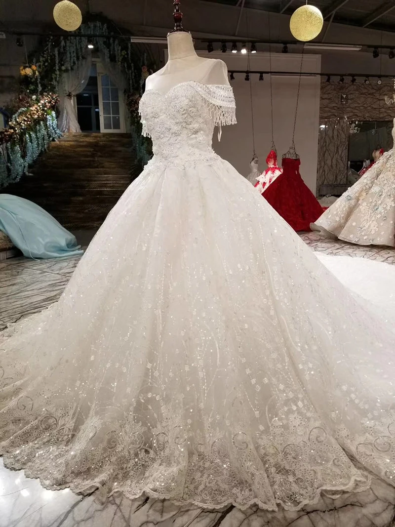 LSS019 свадебное платье2018 блестящее платье с блестками o-neck a-line вышитые бисером