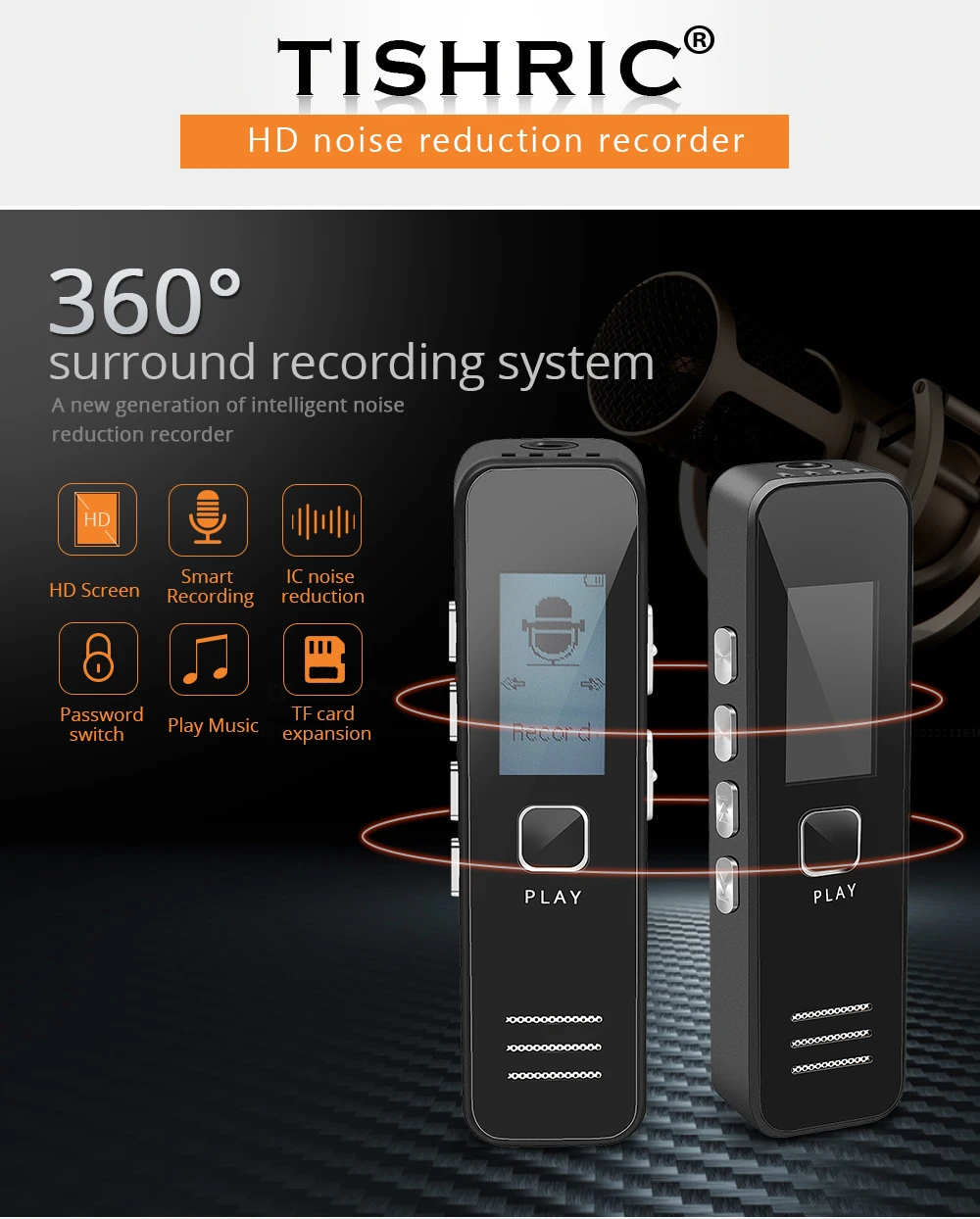 TISHRIC Профессиональный мини Usb диктофон TF флэш-карта флеш-накопитель диктофон аудио с экраном дисплея Gravador