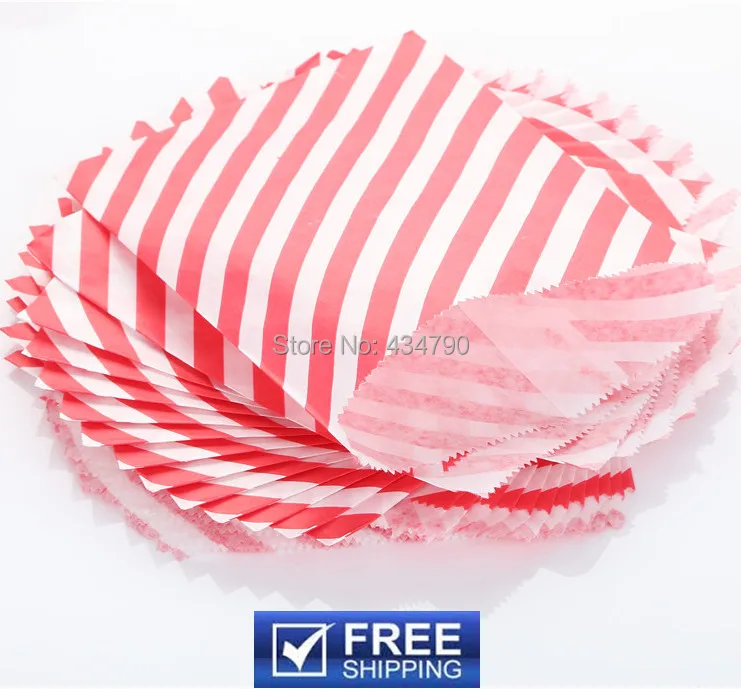 

200pcs Paper Christmas Party Favor Bags Red Diagonal Stripe-Birthday Buffet Candy Treat Gift Goodie Bag-Choose Your Colors