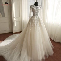 wedding dresses a lin long sleeve lace tulle luxury romantic vestidos de noiva formal bridal gown mariage custom size xj49r