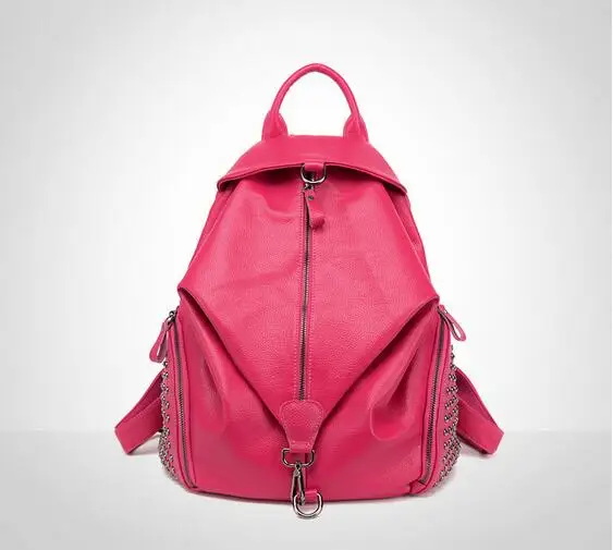 Модные designgenuine кожа Для женщин Заклёпки рюкзак Повседневное Школьные ранцы для подростков Обувь для девочек высокое качество женские туристические рюкзаки - Цвет: Розовый