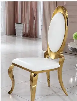 white PU gold frame Нержавеющая стальной обеденный стул современный европейский стиль Модный бархат высокого качества стулья с высокой спинкой классический металлический обеденный стул - Цвет: white PU gold frame