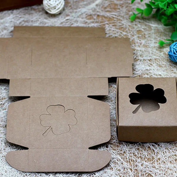Free Shipping 6.5*6.5*3cm Four Leaf Clover Hollow Out Brown Kraft Paper Party Festival Gift Craft Handmade Soap Package Pack Box | Дом и сад