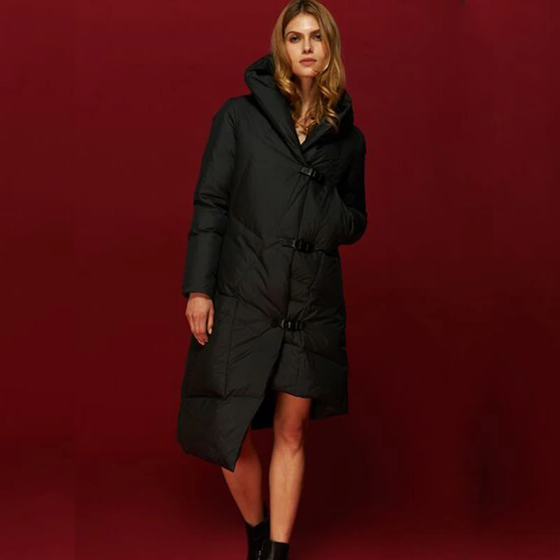 Женское зимнее пальто белая куртка пуховик с капюшоном Длинная утепленная