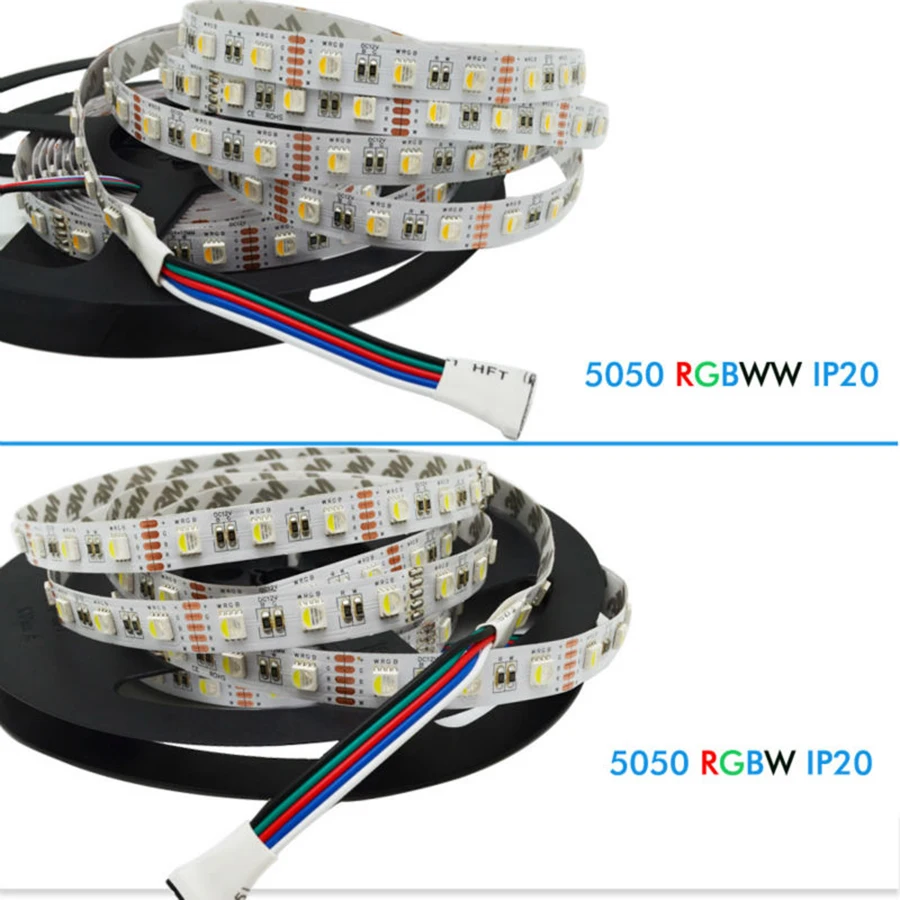 5-20 м RGB/W Светодиодная лента 5050 водонепроницаемая IP20/IP65 DC12V 4 цвета в 1 Светодиодный светильник с чипом+ пульт дистанционного управления+ светодиодный блок питания