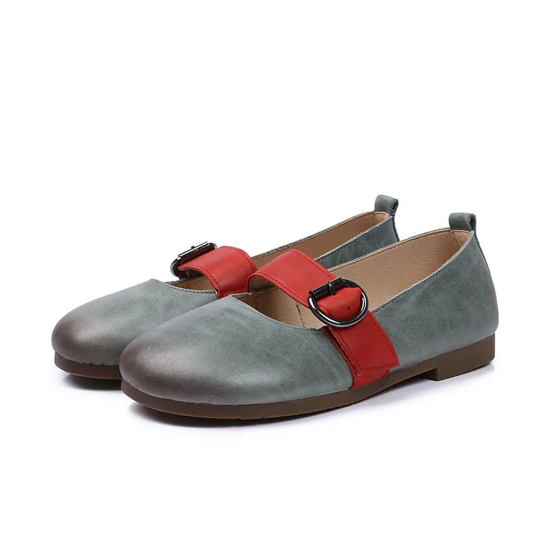 2018 new summer casual Korean version of the grandmother shoes literary retro leather low cut soft peas | Обувь