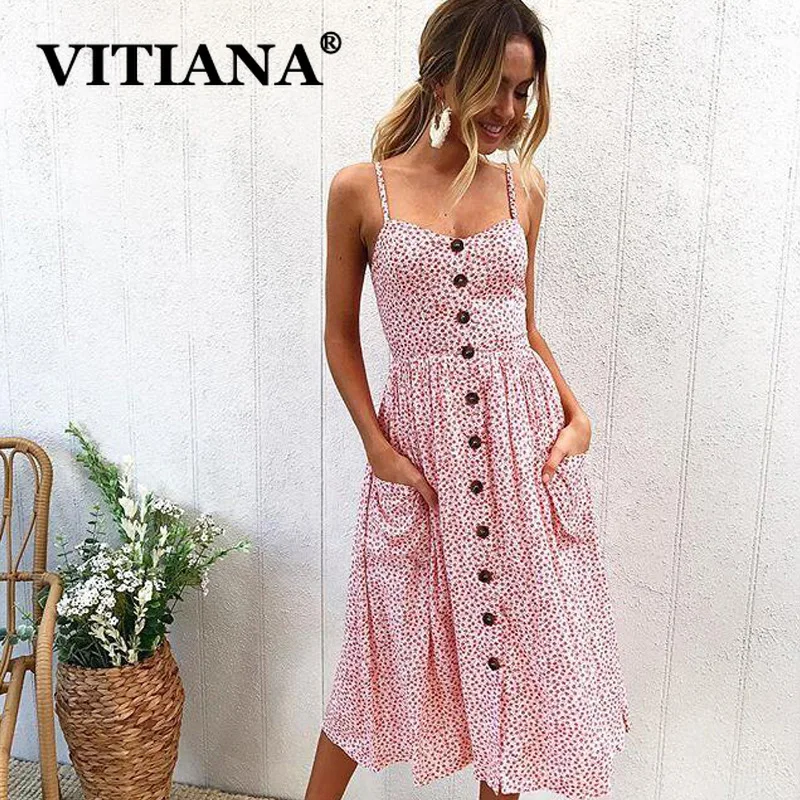Женское пляжное платье VITIANA повседневное элегантное с открытой спиной и принтом