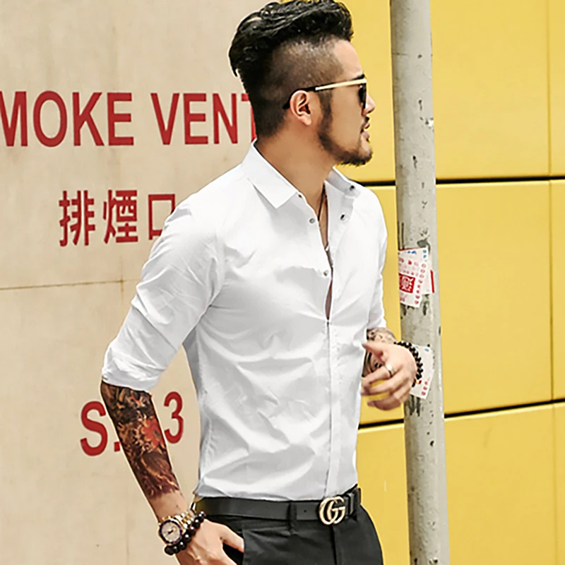 Новые осенние модные брендовые Для мужчин Костюмы Slim Fit рубашка с длинными