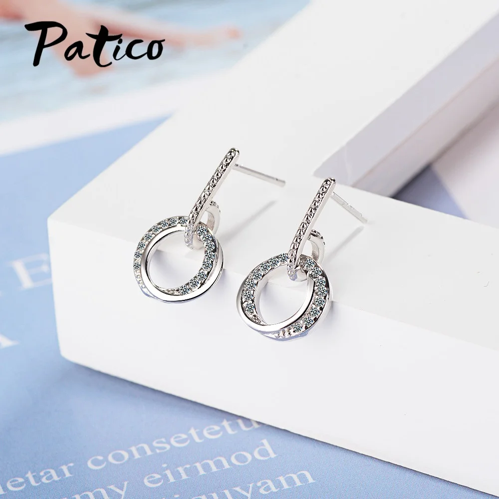 

Luxury Women 925 Sterling Silver Metal Round Design Cubic Zircon Stud Earrings Korean Design Ear Jewelry Easy Wear Brinco