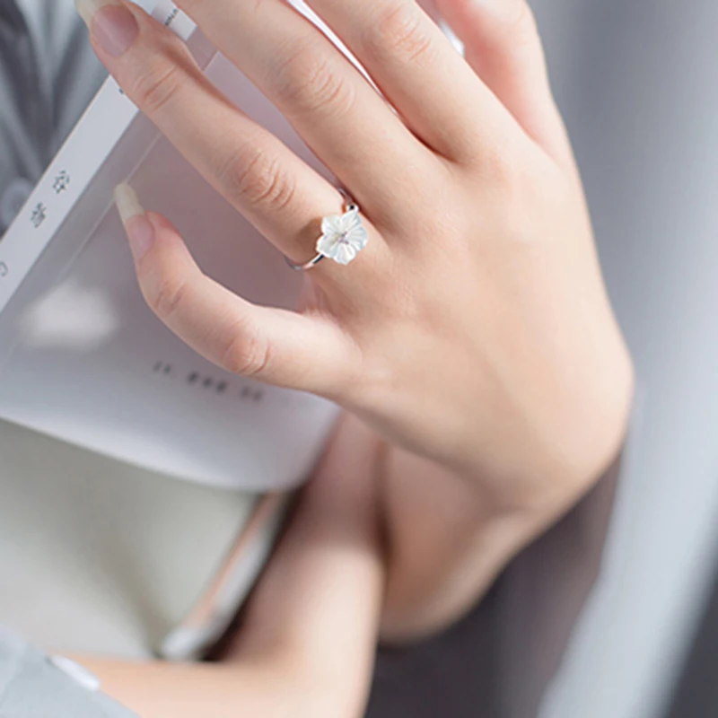 Нежный Циркон Кристалл листьев Shell цветок Регулируемые кольца для Для женщин
