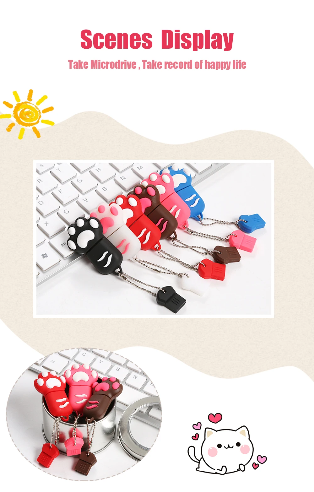 USB флеш-накопитель с милым когтем кошки, 6 цветов, ручка driv Stick, 4 ГБ, 8 ГБ, 16 ГБ, 32 ГБ, 64 ГБ, карта памяти, лучший подарок, флеш-накопитель, u-диск