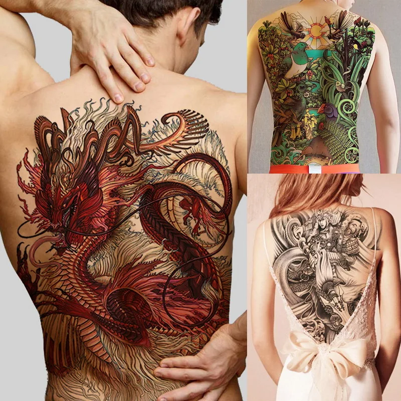 

Super Big Large Full Back Chest Tattoo stickers fish wolf Tiger Dragon Buddha waterproof temporary flash tattoos cool men women