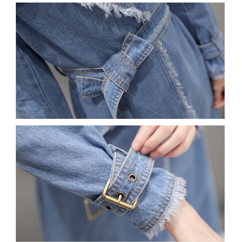 Весенне осенний джинсовый кардиган пальто для женщин 2018 длинный Тренч с