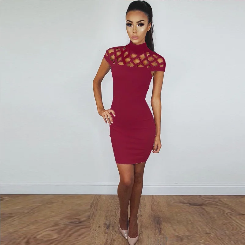 Новый Европейский Женщины Сексуальное Мини Платье Твердые Водолазка Лоскутная