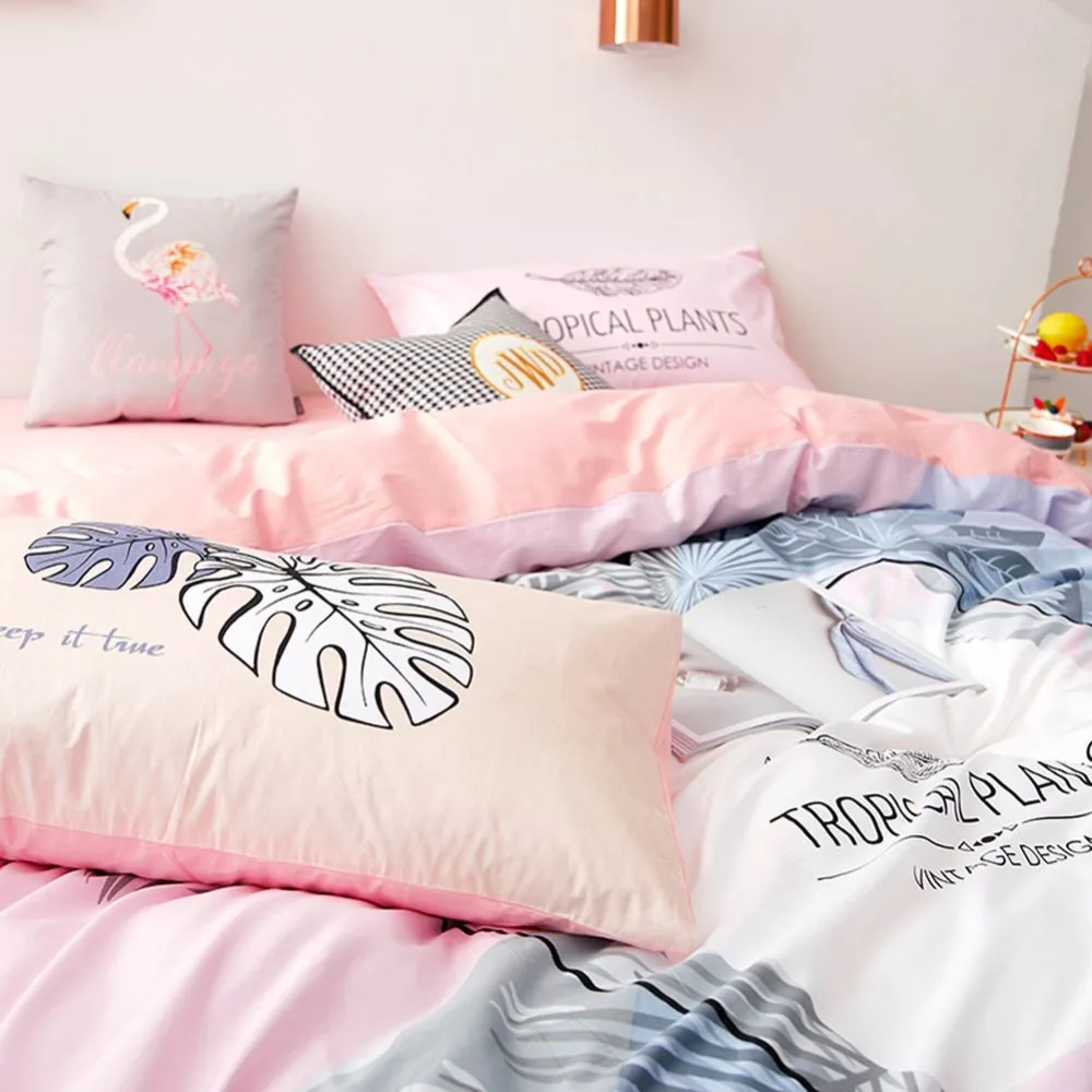 PAPA и I Love& MIMA зеленые листья Фламинго 3/4 шт. Постельное белье Bedlinens Твин queen Размеры хлопковые простыни постельное белье, наволочки для подушек