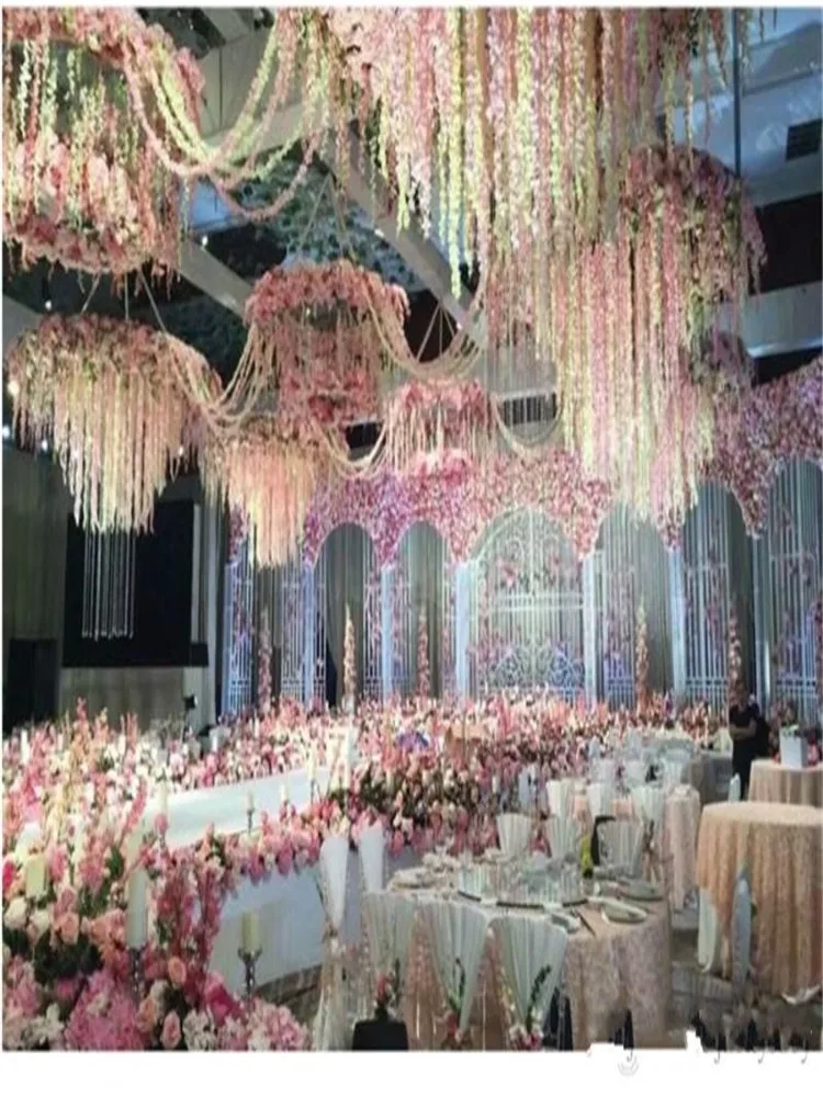 

New Arrival Elegant Artificial Hydangea Silk Flower Vine Home Wall Hanging Wisteria Garland 14 colors Available For Wedding Xmas