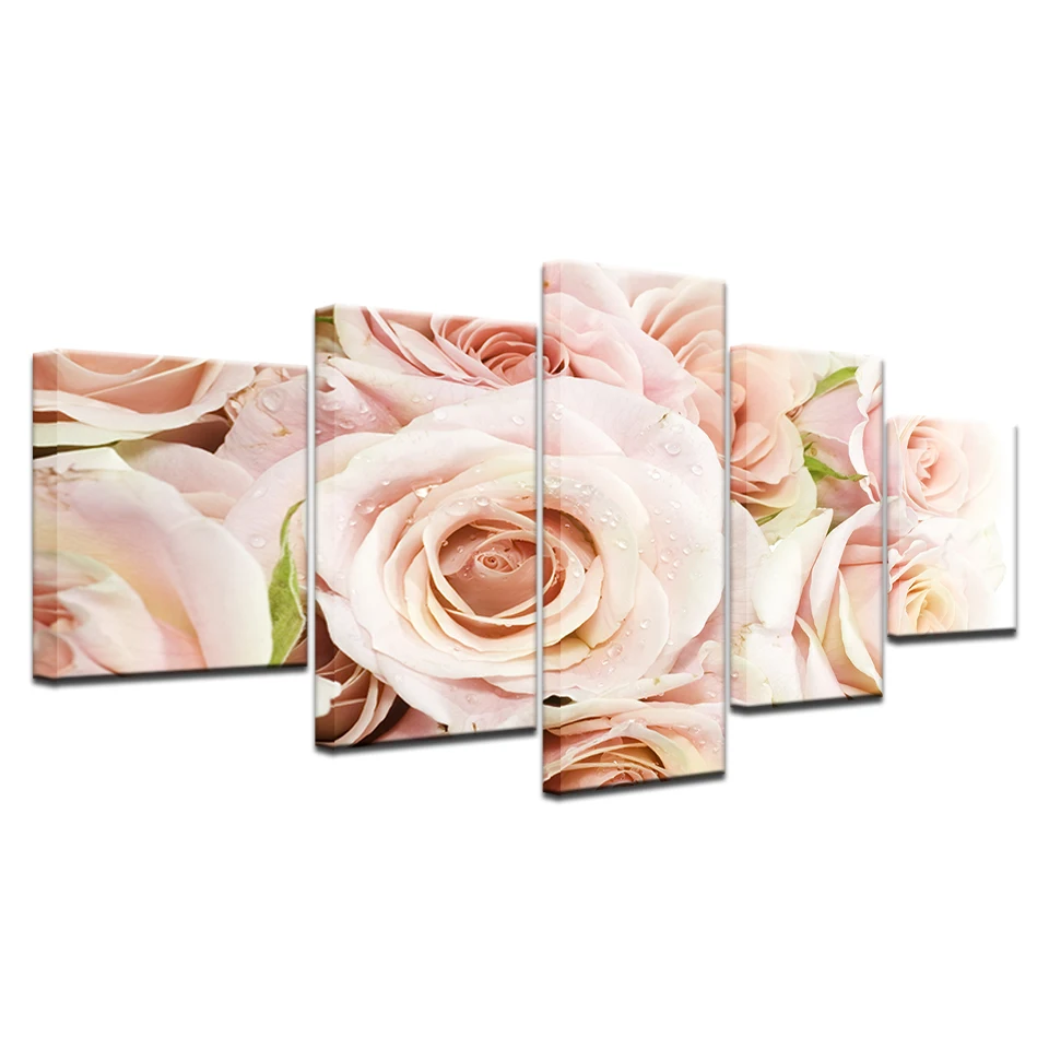 

5 Panel Pink Rose Canvas Painting Flowers Wall Art Poster Canvas Print Picture for Living Room Wall Decoration Home Decor